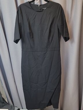 Banana Republic Wool Bi Stretch Short Sleeve Sheath Dress Black Mad Men Size 14T